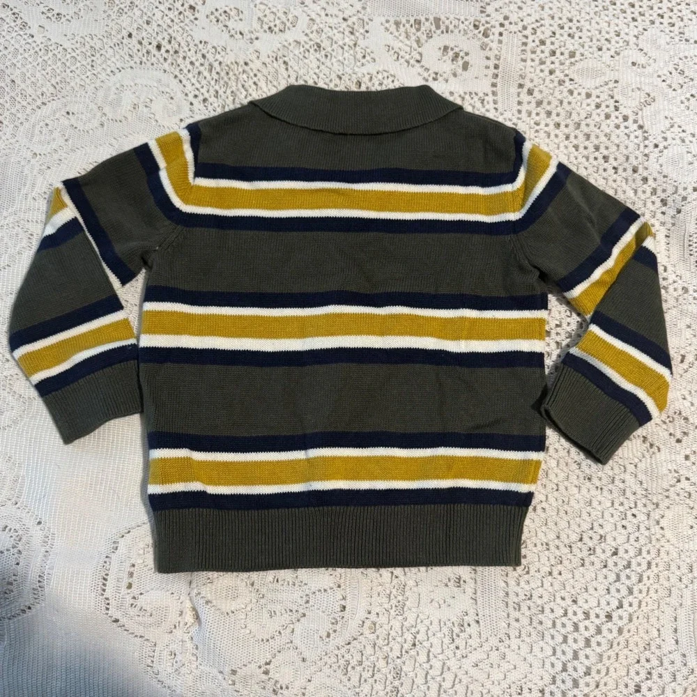 Baby GAP 18-24 Months Olive Green Striped Knit Polo Shirt Toddler Cotton